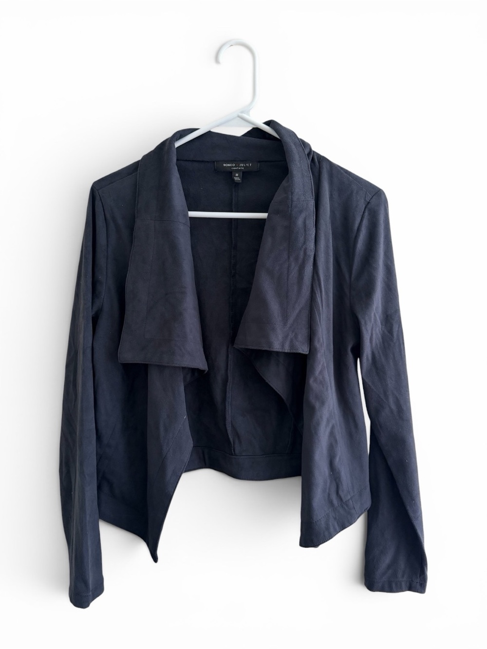 Romeo + Juliet Couture Suede Navy Open Drape Jacket